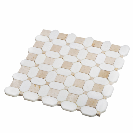 Apollo Tile Sample, Crema Ocatogon & Thassos Dot 12.2"x12.2" Marble Mosaic Tile APLVL99S11EC57 Sample